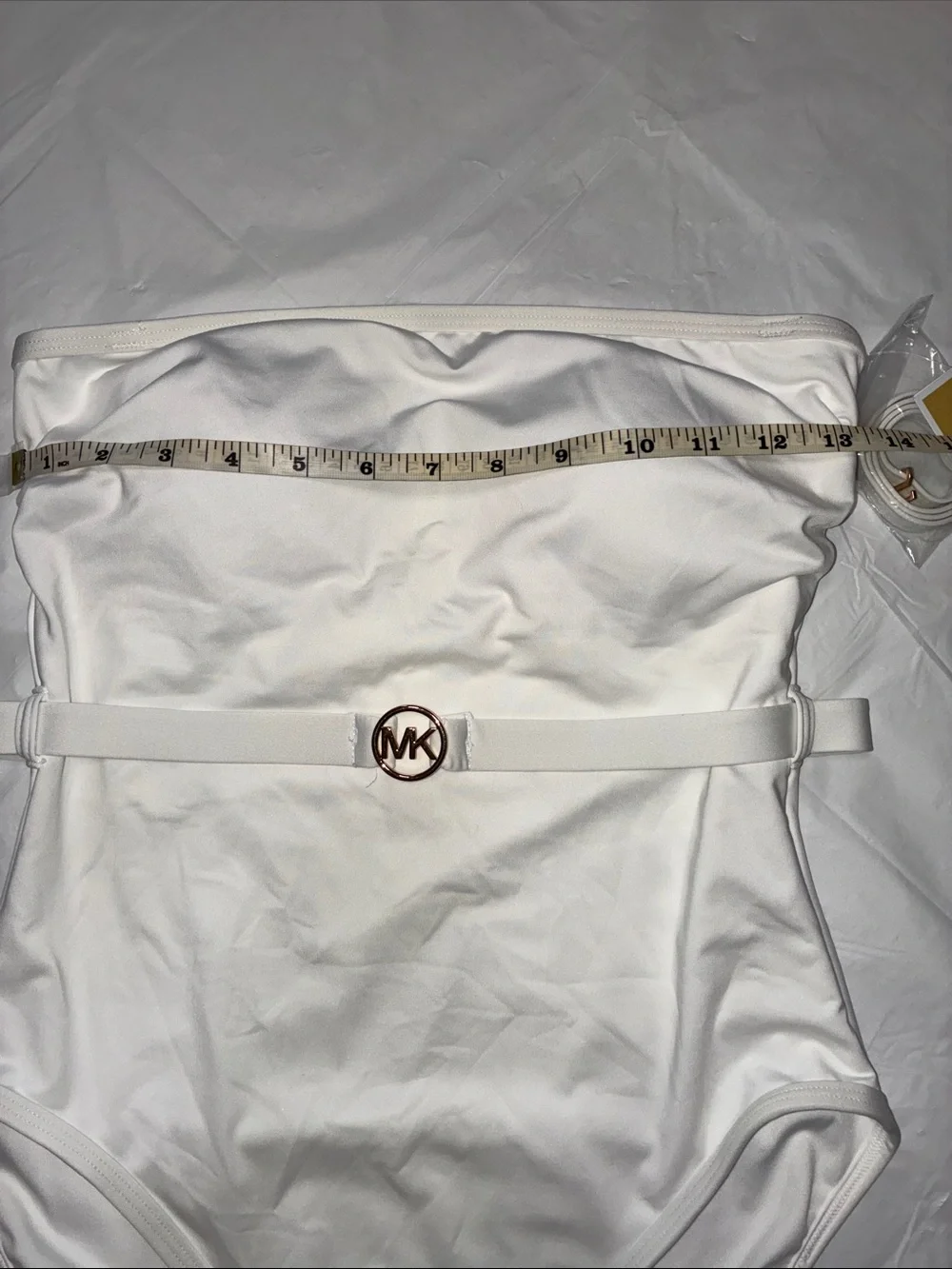 Michael Kors White Strapless One-Piece Swimsuit with MK Belt